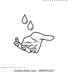 Open Palm And Drops, Hands Disinfection Vector Icon In Outlines