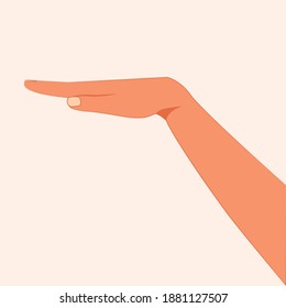 Open palm facing down hand gesture isolated on white background. Gesture hands. Hand with open palm down position vector illustration. Scuba Hand Signals. Dand empty show low level 