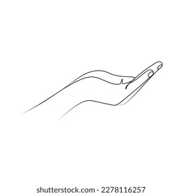 Open palm a hand gesture. Arm isolated on white background. One line art. Hand drawn vector illustration.