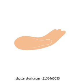 Open palm hand gesture. Inviter offering gesture. Assistance help and support concept. Vector flat illustration