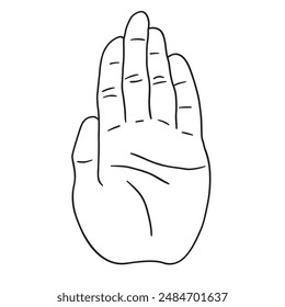 Gesto de mano de palma abierta, Ilustración vectorial de dibujo de arte lineal, señal de mano de parada