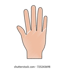 open palm hand gesture on color crayon silhouette vector illustration