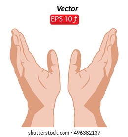 Open palm hands gesture of supporting hands, isolated on white background vector illustration