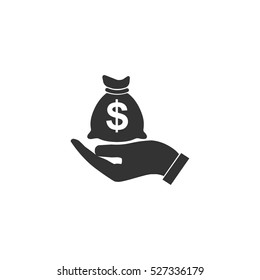 Open Palm Hold Money Bag icon flat. Illustration isolated vector sign symbol