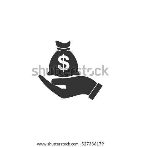 Open Palm Hold Money Bag icon flat. Illustration isolated vector sign symbol