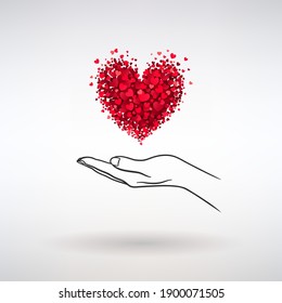 open palm icon with red heart on light background