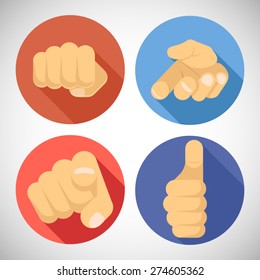 Open Palm Pleading Giving Pointing Finger Tumbs up Like Punchinf Fist Icon Symbols Concept Flat Design Vector Illustration