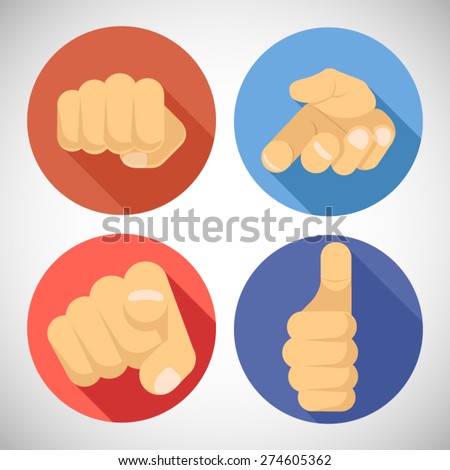 Open Palm Pleading Giving Pointing Finger Tumbs up Like Punchinf Fist Icon Symbols Concept Flat Design Vector Illustration