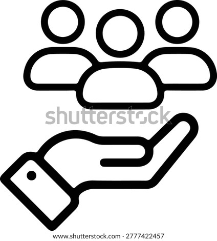 Open palm supporting people silhouettes indicating support management talent acquisition or workforce recruitment.