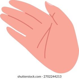 An open palm with visible lines in a flat, clean style. The hand is depicted with simple contours and minimal detail. Cartoon vector illustration.