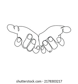 Open palms continuous line drawing.Human hands minimalistic line art vector illustration isolated on white background.Two hands single line