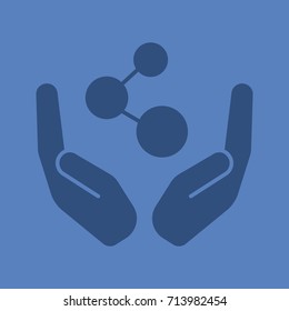 Open palms with network sign glyph color icon. Community silhouette symbol. Secure internet connection. Negative space. Vector isolated illustration