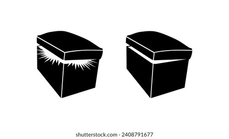 open Pandora's box, opened box with light, black isolated silhouette