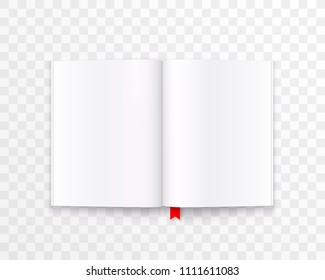 Open paper book with text art isolated on transparent background. Vector illustration
