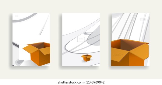 open paper box, delivery template vector set
