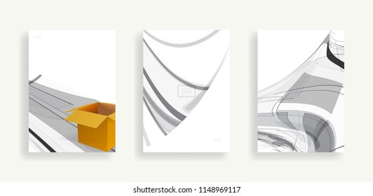 open paper box, delivery template vector set