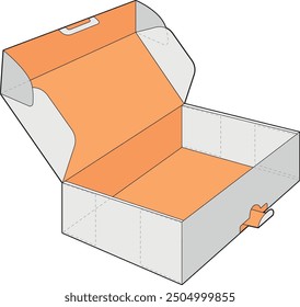 Open paper box. Folding instruction for retail package isolated on white background