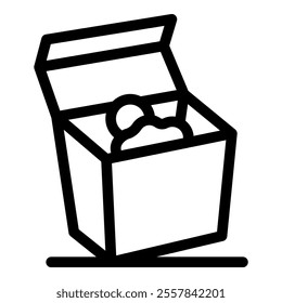 Open paper box with noodles and chicken balls representing a typical asian food delivery service
