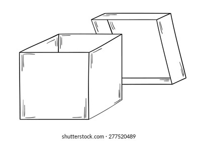 open paper box on white background, isolated, sketch