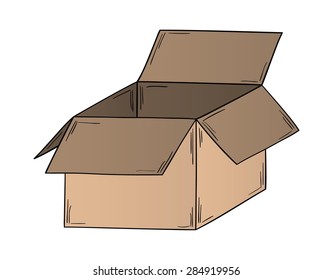 open paper box on white background, isolated, sketch