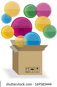 open paper box and speech bubbles isolated on white background