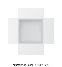 Open paper box. White mockup. Top view. Vector 3d illustration isolated on white background 