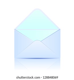Open paper envelope of blue color on a white background. Vector illustration
