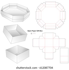 open paper gift box with stamp