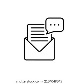 Open Paper Letter in Envelope Line Icon. Post Message Mail Linear Pictogram. Web Email Document Send Newsletter Outline Icon on White Background. Editable Stroke. Isolated Vector Illustration.