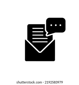 Open Paper Letter in Envelope Silhouette Icon. Post Message Mail Pictogram. Web Email Document Send Newsletter Black Icon on White Background. Isolated Vector Illustration.