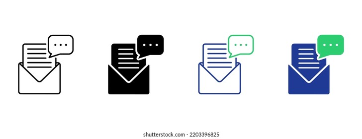 Open Paper Letter in Envelope Silhouette and Line Icon. Post Message Mail Pictogram. Web Email Document Send Newsletter Icon on White Background. Editable Stroke. Isolated Vector Illustration.