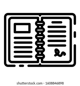 Open paper notebook icon. Outline open paper notebook vector icon for web design isolated on white background