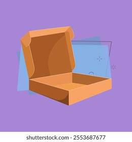 Open paper package cartoon illustration. Low empty carton box. Cardboard box concept. Vector illustration can be used for topics like order delivery, packing, postage