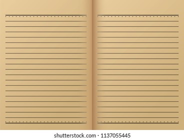 Open the paper pages background. Brown lined paper from a notebook.