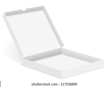 Open paper pizza box on white background. Vector illustration.