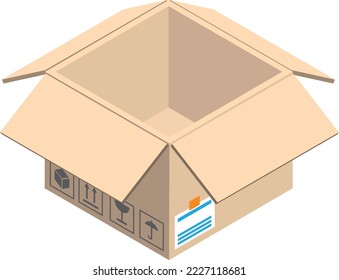 ilustración de la caja de paquetes abierta en estilo isométrico 3D aislado en segundo plano