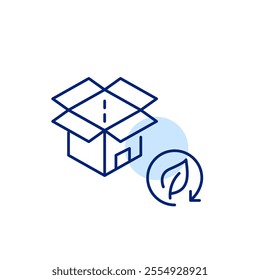 Open parcel box and leaf in recycle arrow. Renewable logistics and green transport. Eco-friendly shipping. Pixel perfect, editable stroke icon