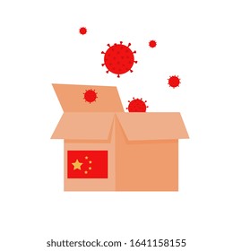 Open parcel from China with coronavirus inside. Novel virus 2019-nCoV.