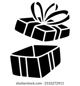 open parcel gift box with ribbon doodle glyph icon
