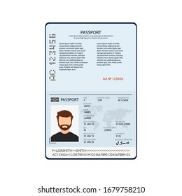 Open Passport Blank Template Vector International. Flat Design Style