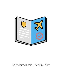 Open passport book with flight maps and boarding details illustration