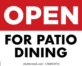 Open for Patio Dining Sign | Vector Window Poster for Restaurants Offering Outdoor Dining