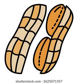 Erdnussschalensymbol öffnen Umriss offene Erdnussschale, Vektorsymbol, Farbe, flach, einzeln auf Weiß