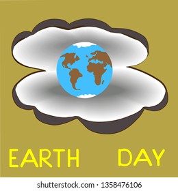 open pearl shell with a pearl in the form of earth on a background of mustard color