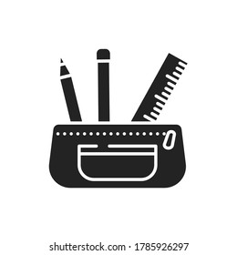 Open pencil case black glyph icon. Stationery concept. School supplies. Sign for web page, mobile app, banner, social media.