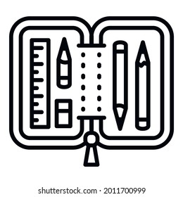 Open pencil case icon. Outline open pencil case vector icon for web design isolated on white background