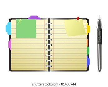 open personal organizer and pen
