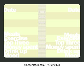 Open personal organizer Vector template, Weekly, daily planner. editable template with space for shopping list and notes