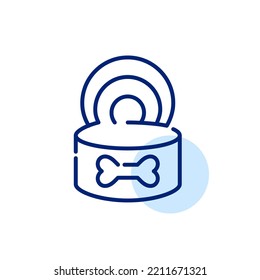 Open pet food can with bone on it. Pixel perfect, editable stroke line icon