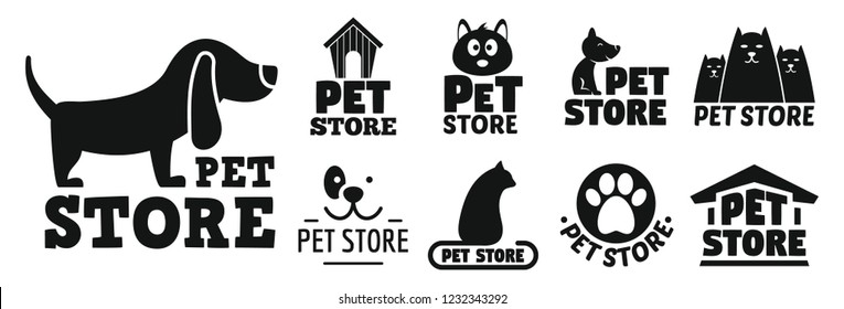 Open pet store logo set. Simple set of open pet store vector logo for web design on white background